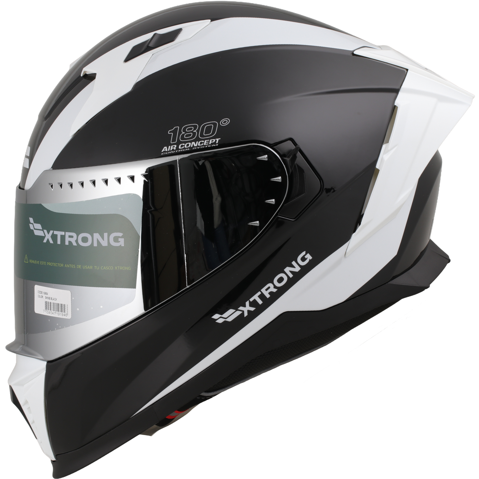 Casco XTR-M69 ECE-2206 Xtrong boost negro-blanco brillo visor plateado XL