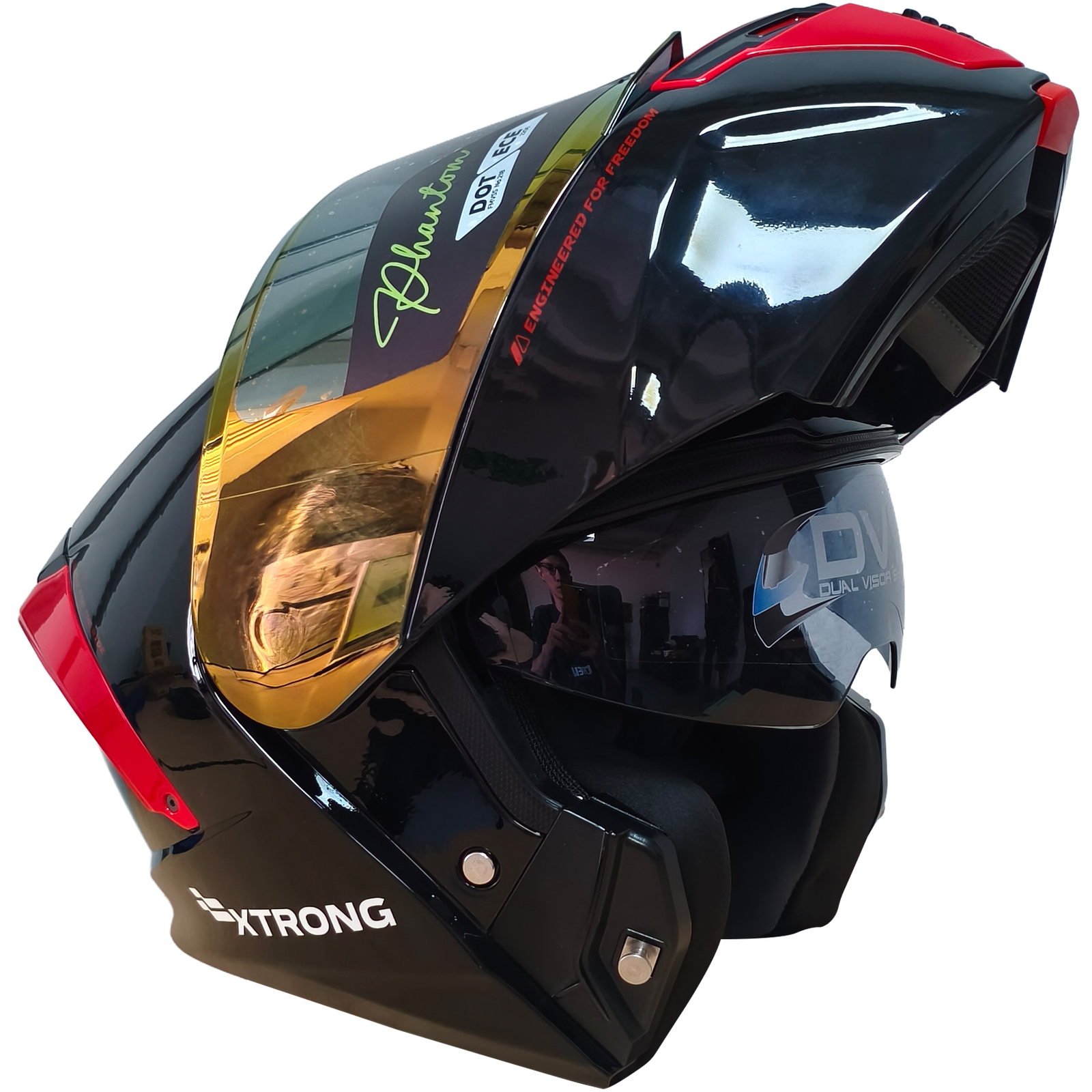 Casco XTR-PHANTOM ECE-2206 Xtrong storm negro-rojo brillo visor rojo M