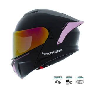 Casco XTR-PHANTOM ECE-2206 Xtrong storm negro-rosado brillo visor morado S | SKU17507