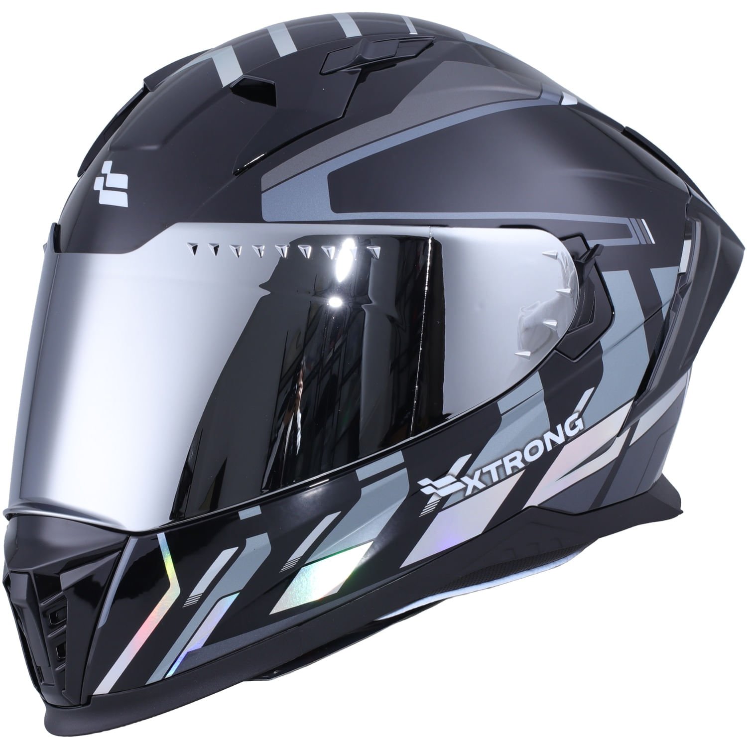 XTR-M69 ECE-2206 XTRONG MACH 1 NEGRO-IRIS BRILLO VISOR PLATEADO XL | SKU17470 - Imagen 3